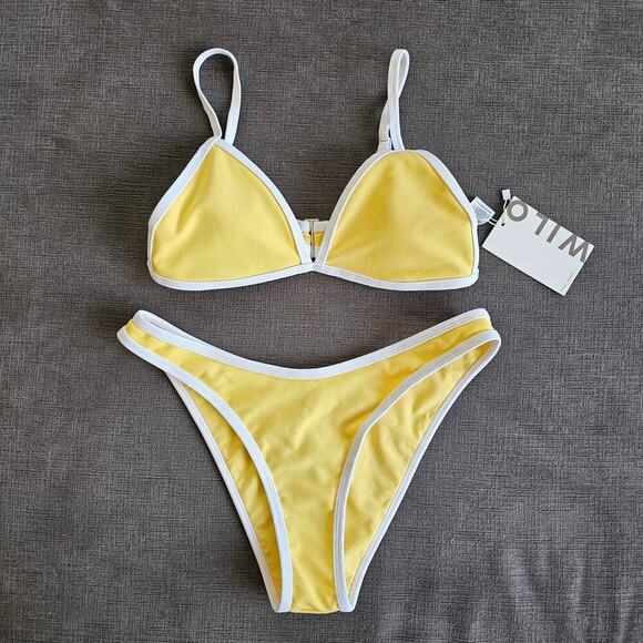 NWT Wilo The Label Women's Butter Yellow 2 Piece Bikini Swimsuit Set Size Small - Picture 3 of 8